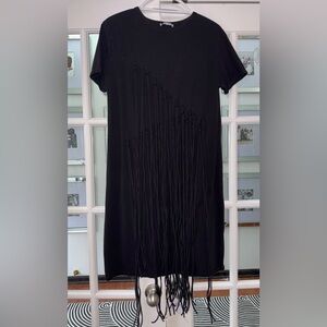 Zara Black Midi Dress with Fringe Detail